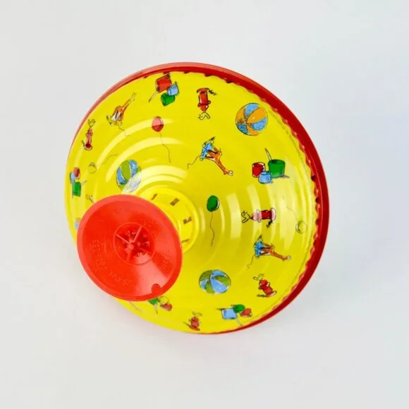 Vintage Curious George Red Yellow Metal Spin Top Toy - Picture 4 of 4